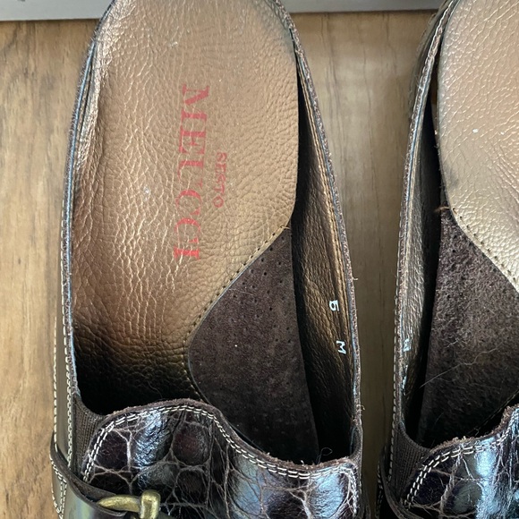 Sesto Meucci Brown Crocodile Print Mule Slide Loafer - Picture 7 of 9